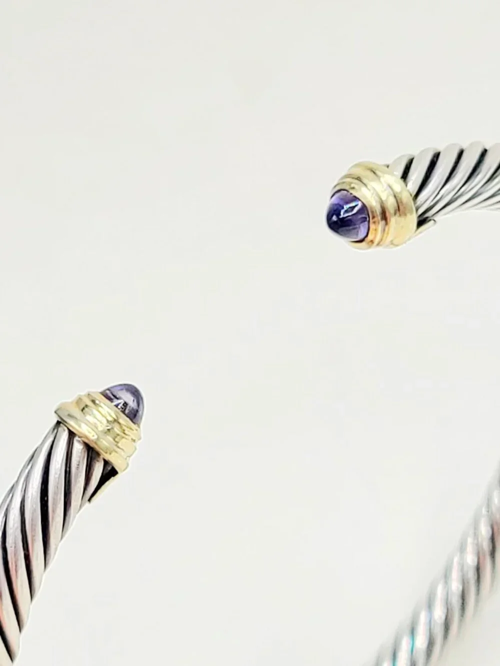 David Yurman Cable Cuff Bracelet w/ Iolite & 14K Yellow Gold - 5mm - Size Medium